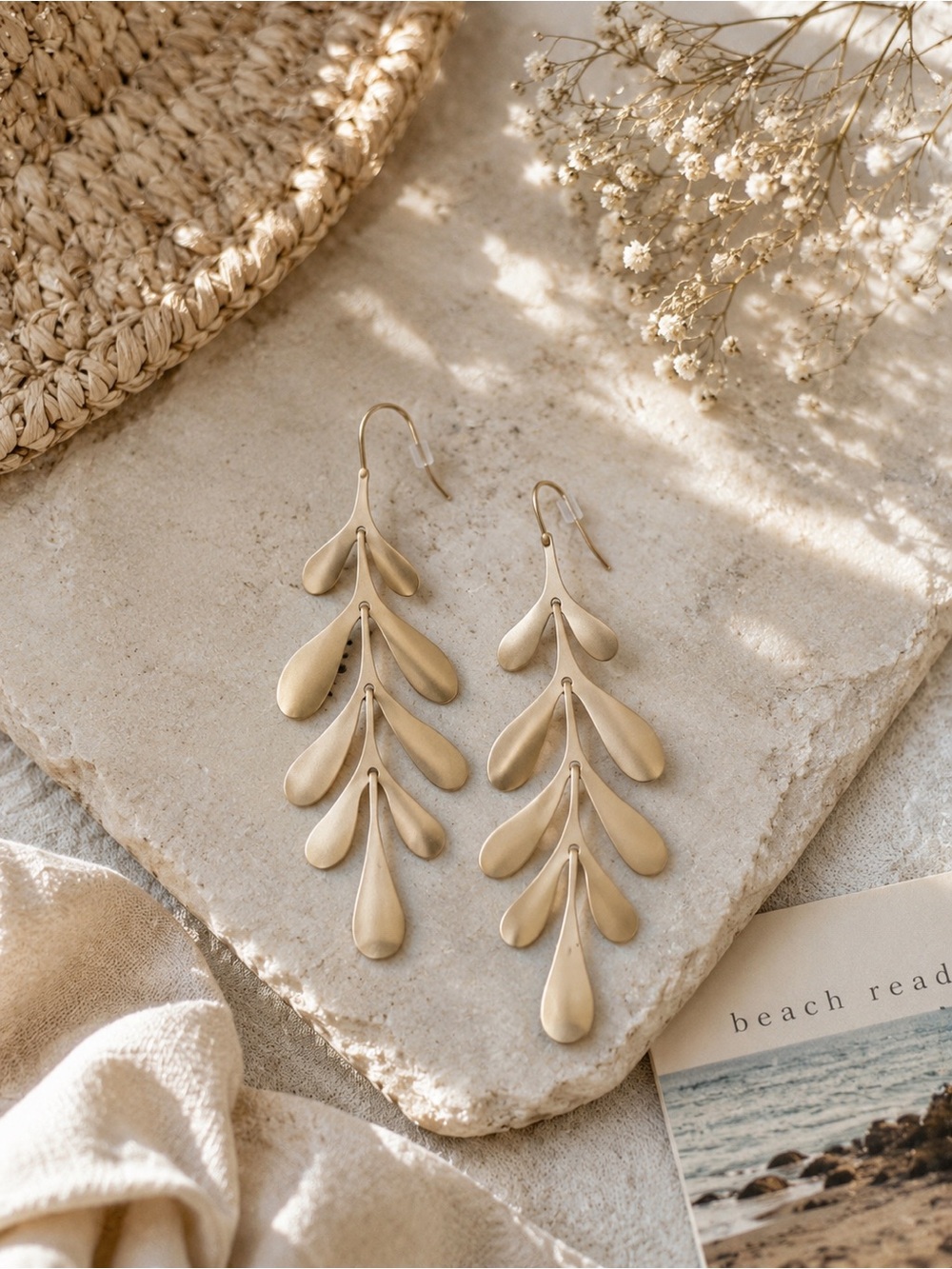 Solid Brass Botanical Leaf Earrings | Soft Elegance Mediterranean Euro Summer